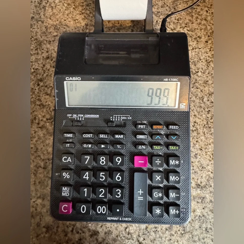 Casio HR-170RC Mini Desktop 2-Color 2.0 Line-Per-Second Printing Calculator - Picture 6 of 7
